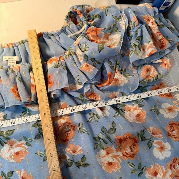 Multicolored Ruffled Puff Sleeve 3/4 Blouse Flowy lightweight pastel plus 22/24 - Picture 6 of 8